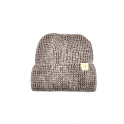 HZ-3043 Fuzzy Knit Cuffed Winter Round Ear Beanie 19 Taupe color beanie