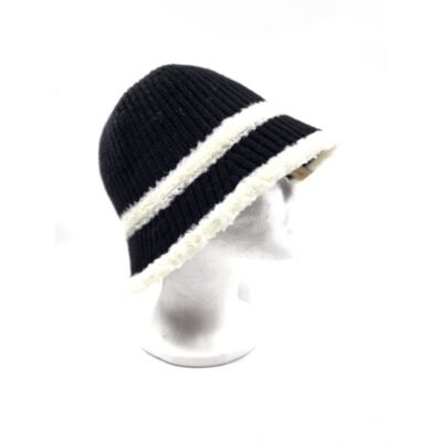 HZ-3050 Winter Knit Bucket Hat with Color Contrast Edge 6 Black color hat
