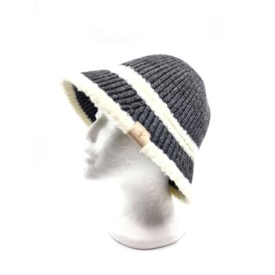 HZ-3050 Winter Knit Bucket Hat with Color Contrast Edge 7 Grey color bucket hat