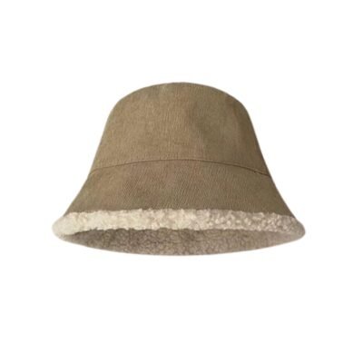 Taupe color winter bucket hat