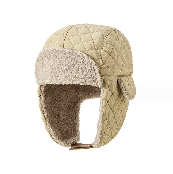 HZ-3052 Fleece Lined Quilted Aviator Trapper Winter Warm Hat 3 Beige color winter hat