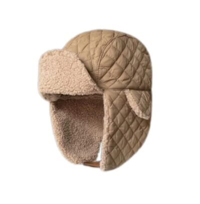 HZ-3052 Fleece Lined Quilted Aviator Trapper Winter Warm Hat 7 Taupe color winter hat