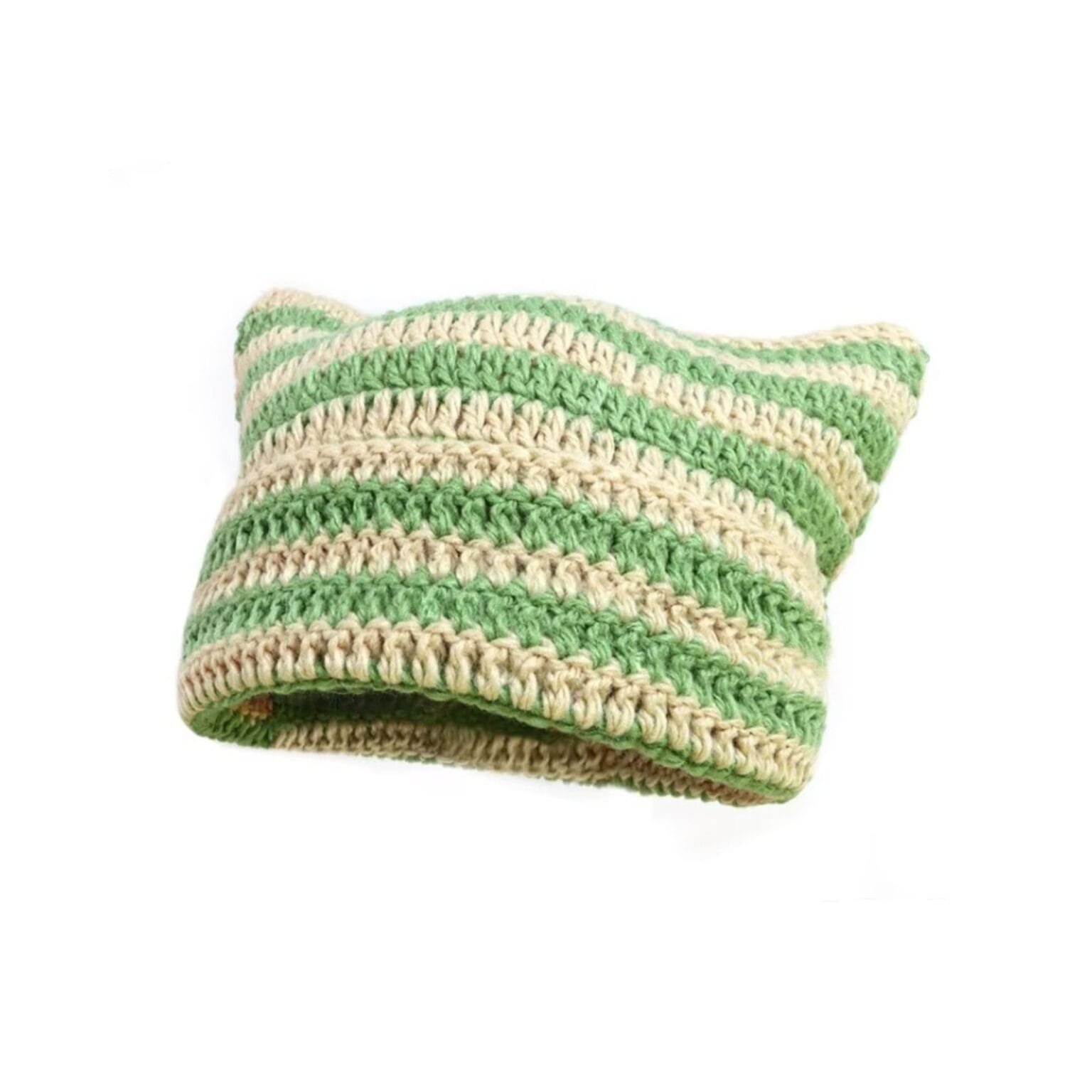 KNITTED BEANIE HAT WITH CUTE EARS IN BLACK MIX BEIGE WOOL 403483 main image 0