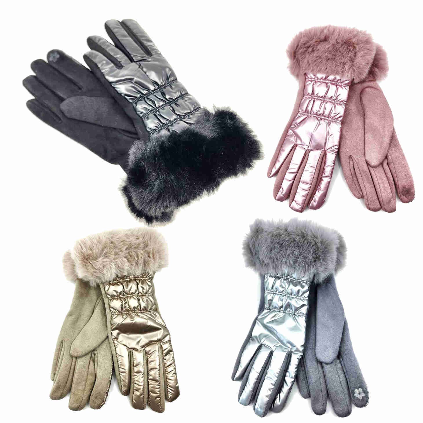 HZ-3056 Metallic Puffer Full Fingers Glove with Fur Trim 1 HZ-3056 Metallic Puffer Full Fingers Glove with Fur Trim