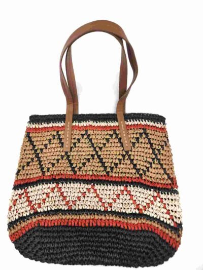 Alternative view of HZ-3064 Hand Weaved Straw Top Zip Tote Bag