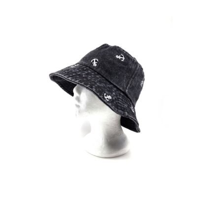 Black color denim bucket hat