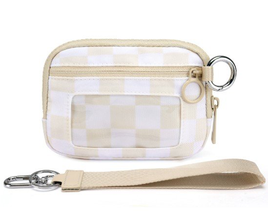 HZ-3090 Waterproof Small Nylon Zipper Wristlet 2 Beige Checker color wristlet