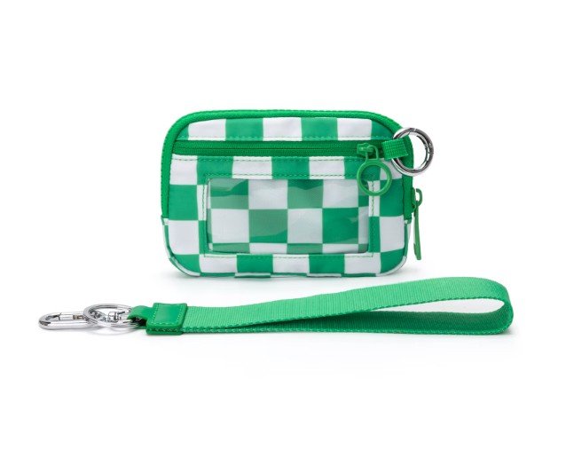 HZ-3090 Waterproof Small Nylon Zipper Wristlet 6 Green Checker color wristlet