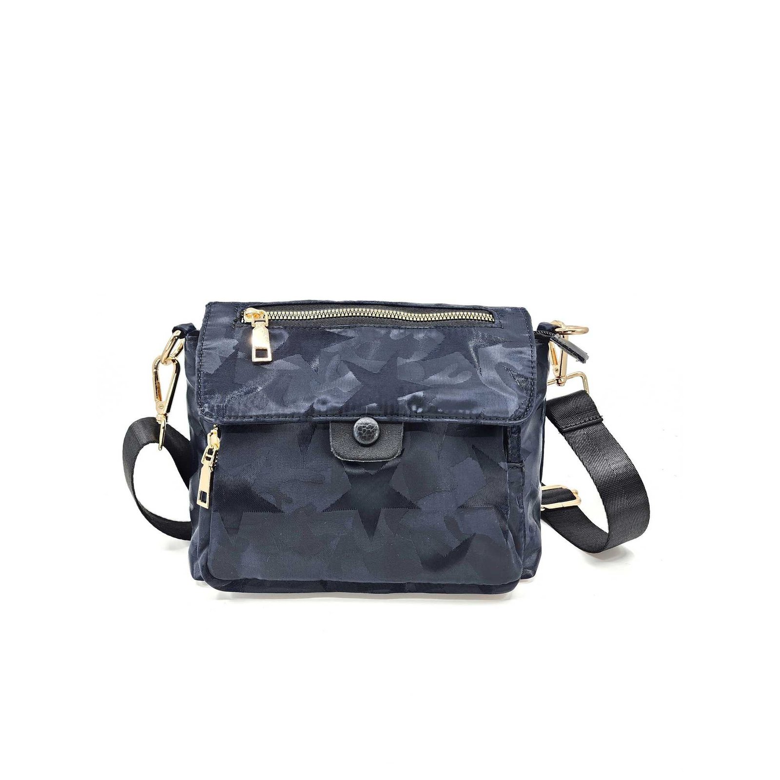 HZ-6169 Nylon Flap Top Zip Crossbody Bag 5 Navy Star pattern nylon bag