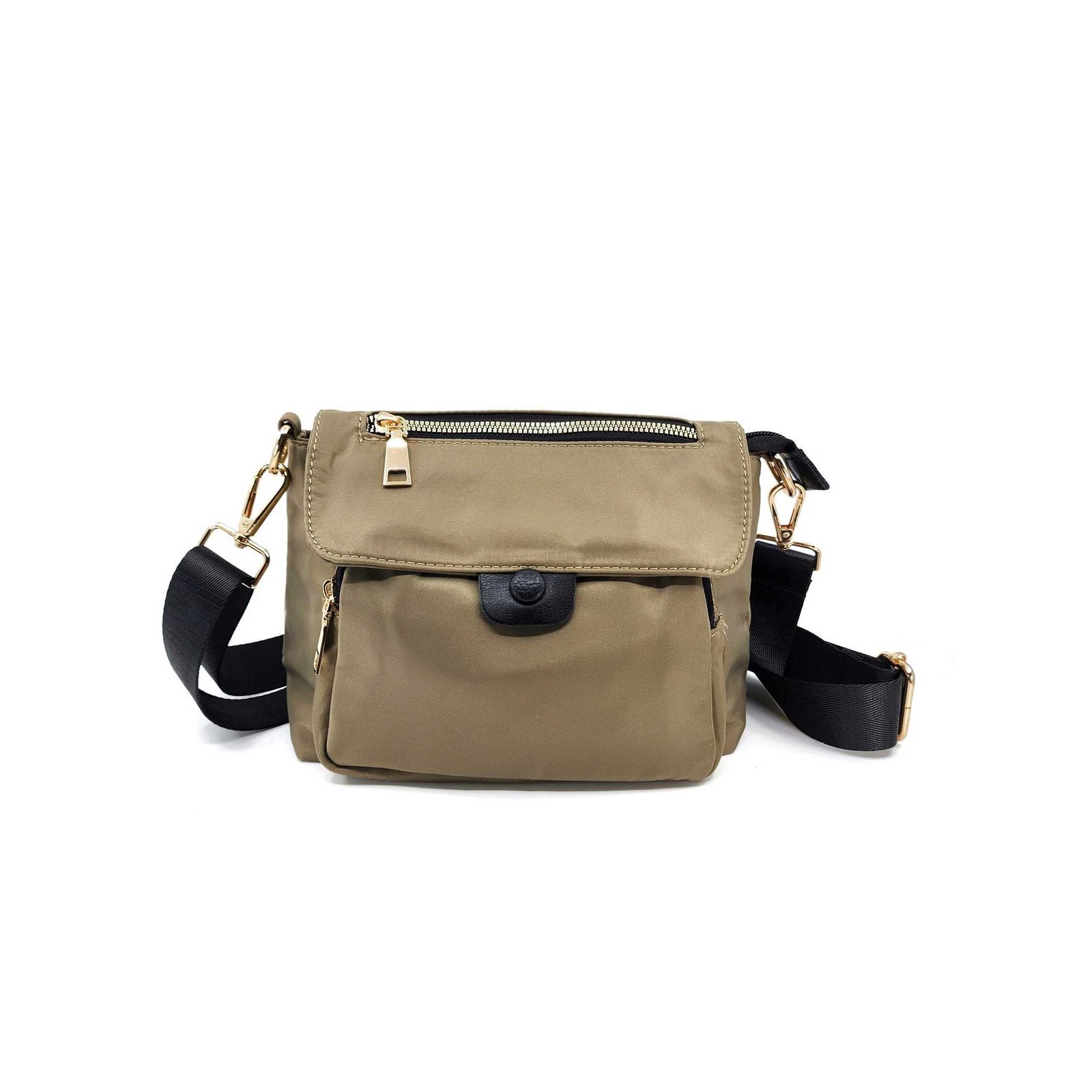 HZ-6169 Nylon Flap Top Zip Crossbody Bag 6 Taupe color bag