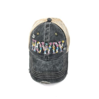 Alternative view of HZ-7793 HOWDY Floral Letter Distressed Denim Baseball Cap