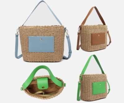 L-201 Straw Weave Bucket Tote Bag