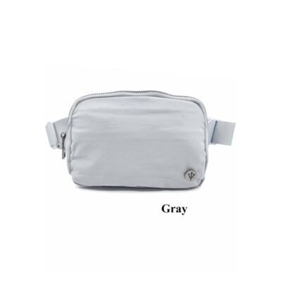 Gray zippered belt bag with strap