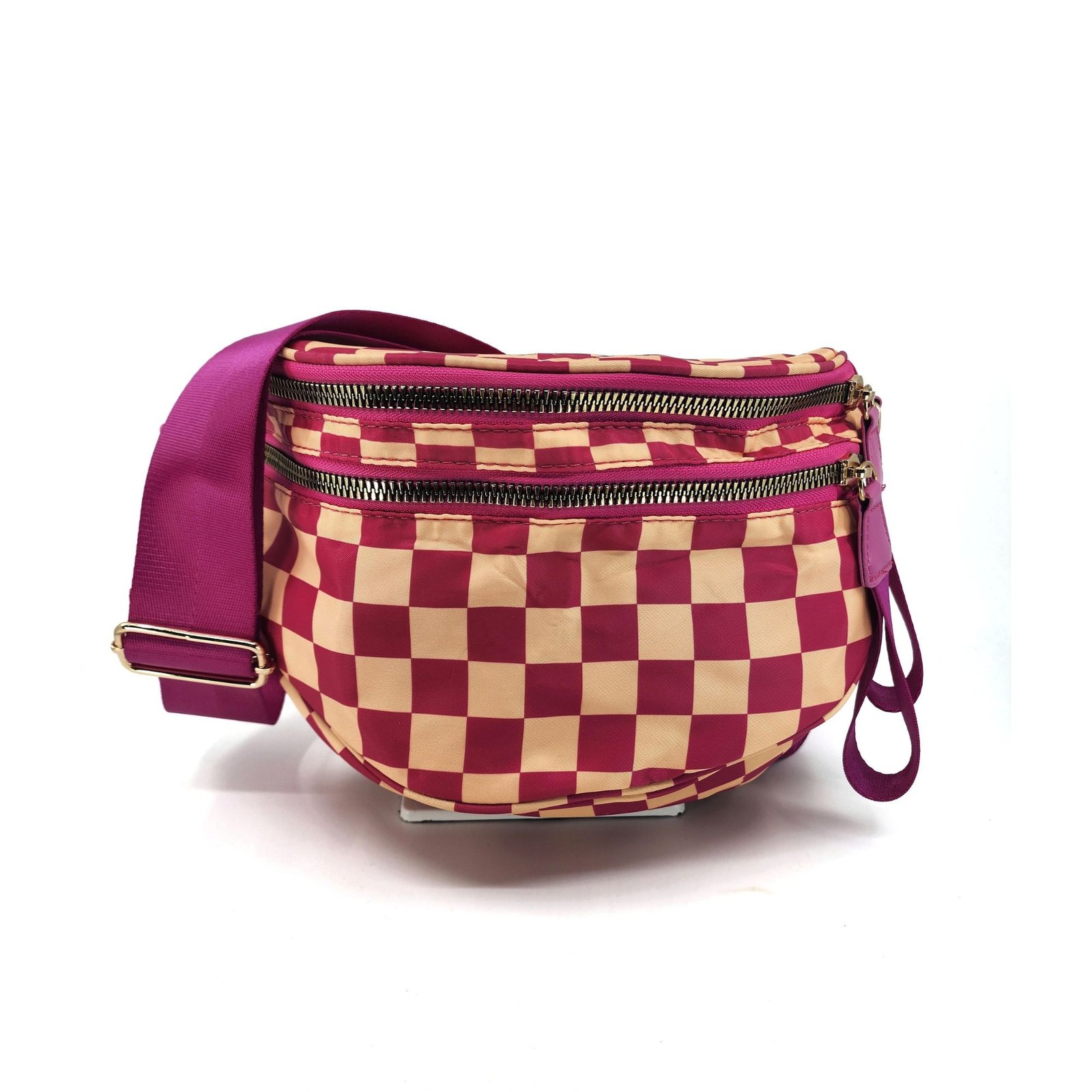 SF221010 Large Capacity Nylon Crossbody Bum Bag 2 Checkered pink orange crossbody bag