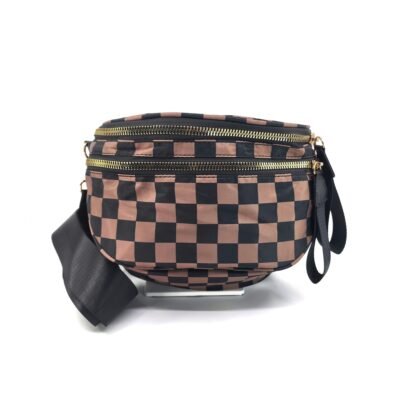SF221010 Large Capacity Nylon Crossbody Bum Bag 22 Checkered brown crossbody bag