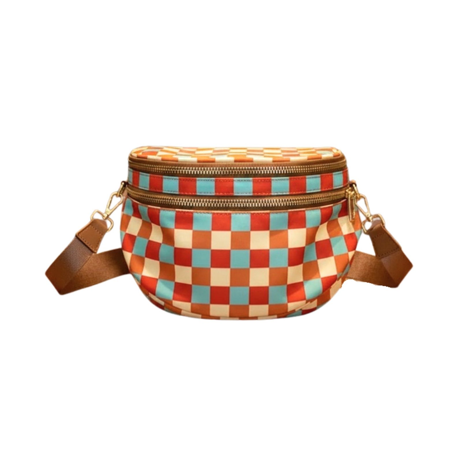 SF221010 Large Capacity Nylon Crossbody Bum Bag 6 Checkered blue brown crossbody bag