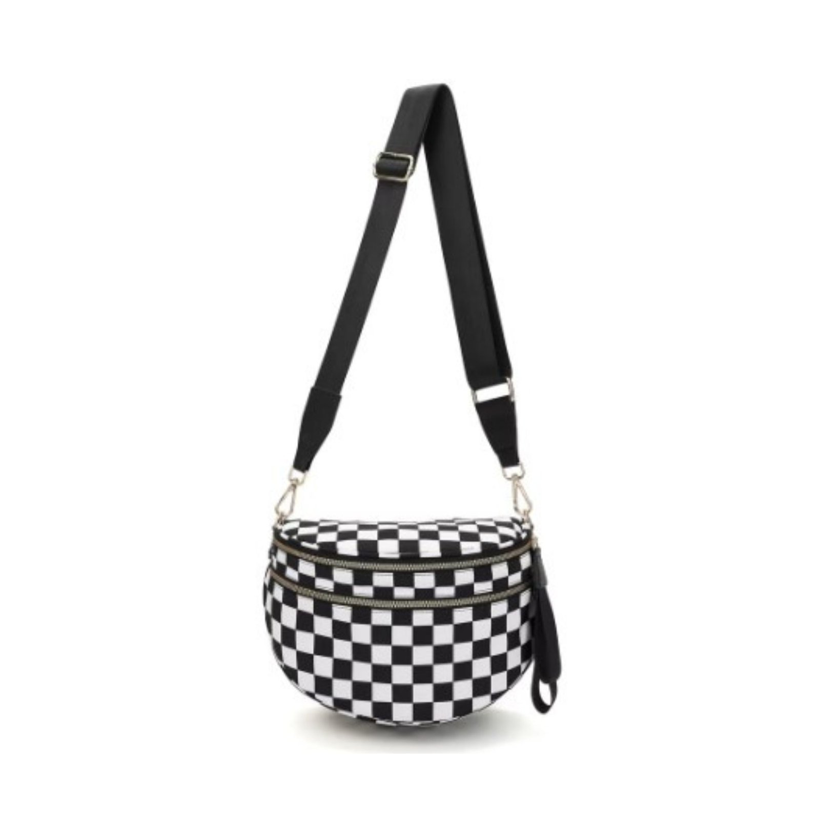 SF221010 Large Capacity Nylon Crossbody Bum Bag 8 black checkered crossbody bag
