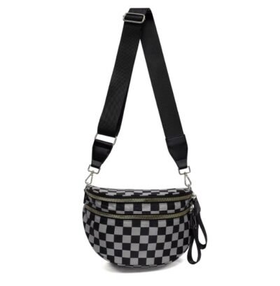 SF221010 Large Capacity Nylon Crossbody Bum Bag 38 Checkered dark grey crossbody bag