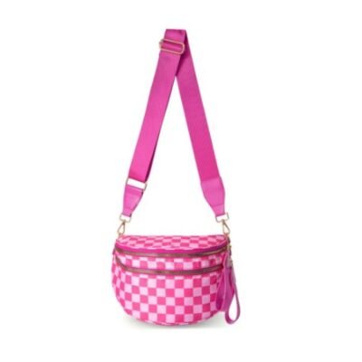 SF221010 Large Capacity Nylon Crossbody Bum Bag 30 Checkered hot pink crossbody bag