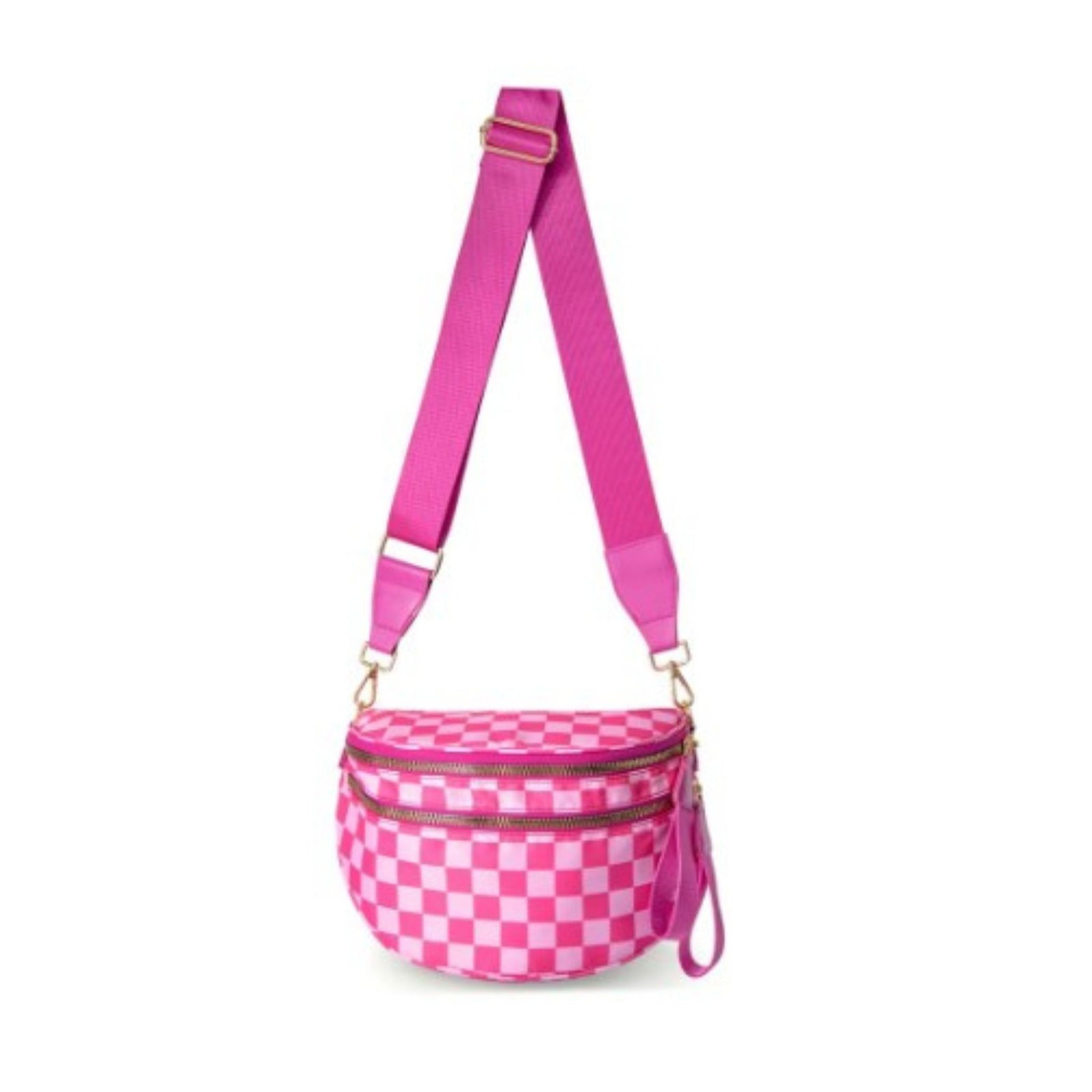 SF221010 Large Capacity Nylon Crossbody Bum Bag 11 Checkered hot pink crossbody bag