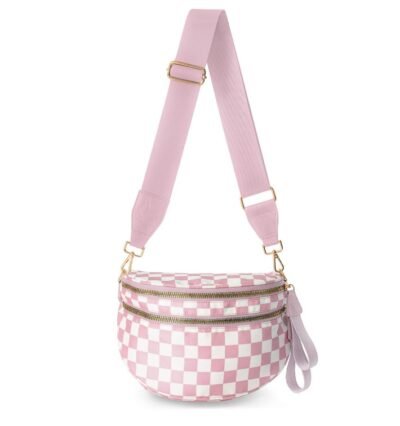 SF221010 Large Capacity Nylon Crossbody Bum Bag 32 Checkered pink crossbody bag