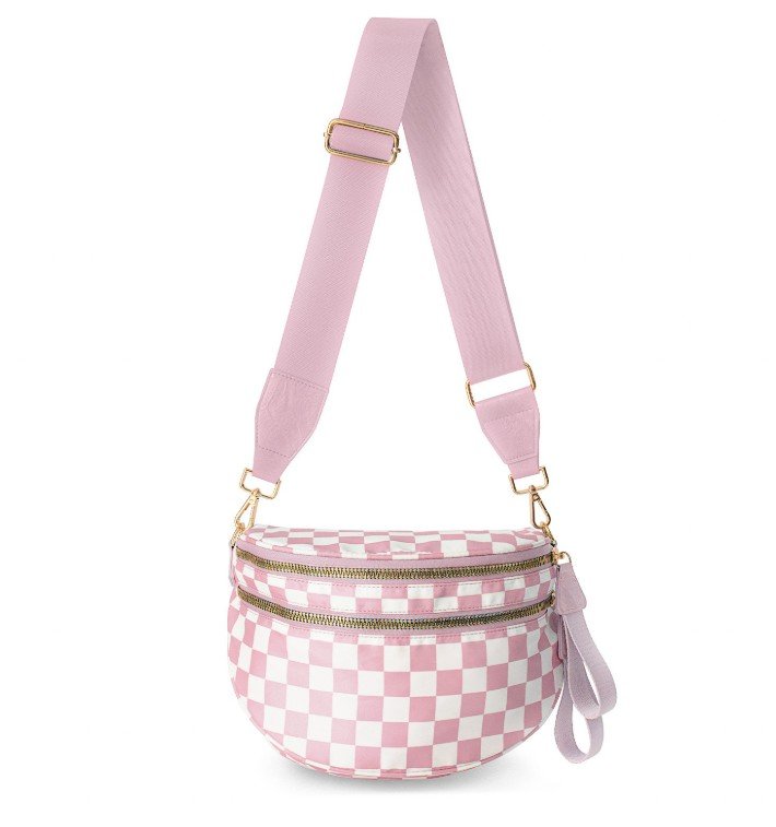 SF221010 Large Capacity Nylon Crossbody Bum Bag 13 Checkered pink crossbody bag