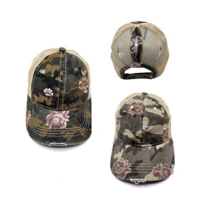 SS-1967 Floral Camouflage Ponytail Baseball Cap