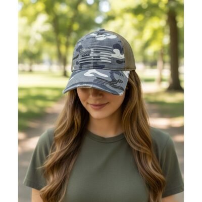 SS-1972 US Flag Embroidered Camouflage Baseball Cap