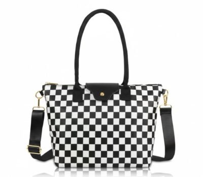black/white checkered tote