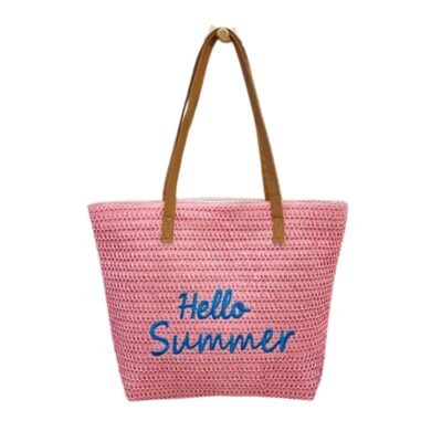 Alternative view of SS-2415 Hello Summer Embroidered Straw Tote Bag