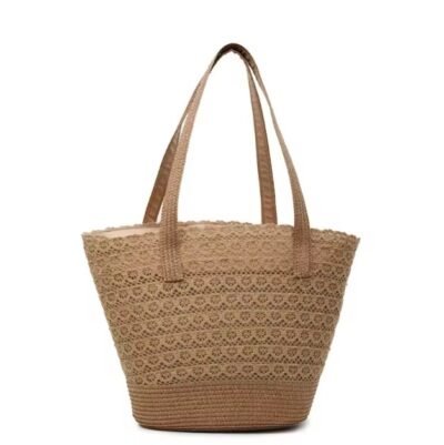 Taupe color straw tote